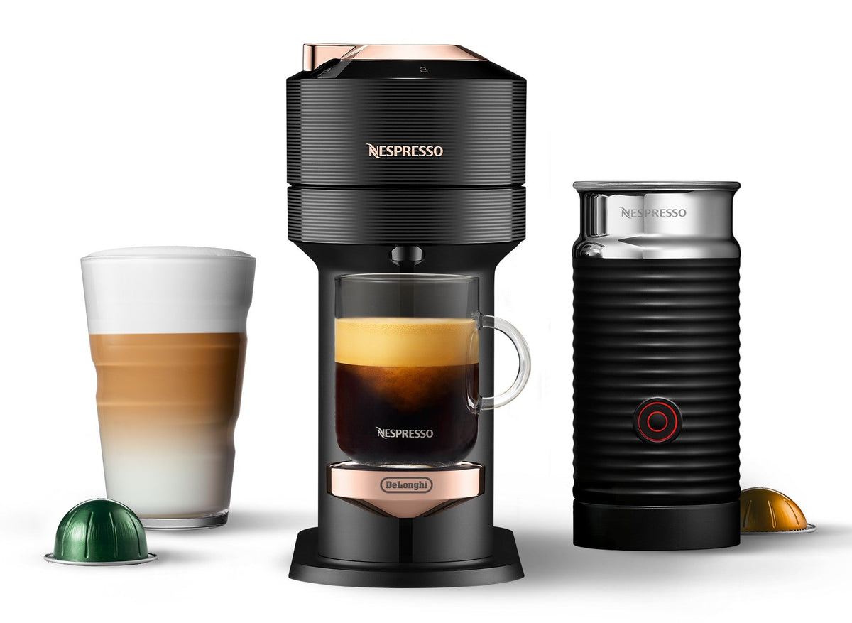 Nespresso Vertuo Next Premium Espresso Machine by De'Longhi with Aeroccino - Black Rose Gold — product view